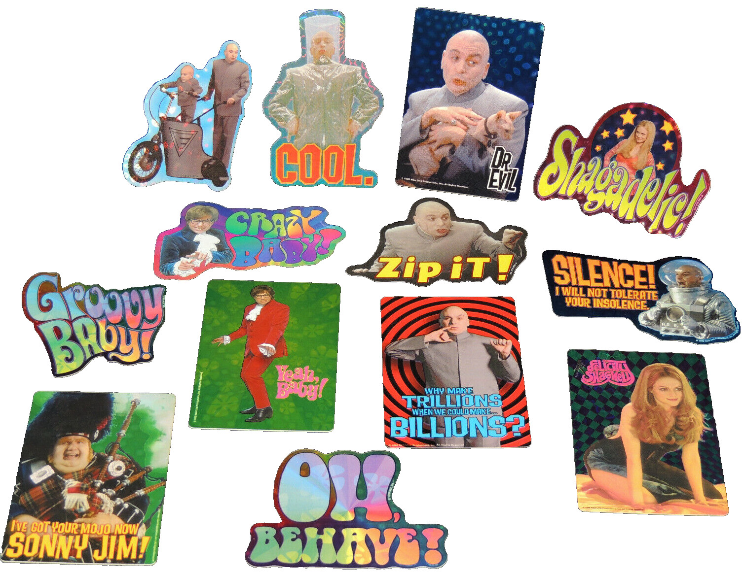 1999 Austin Powers Series 1 Vending Machine Stickers Full Set 1 - 13