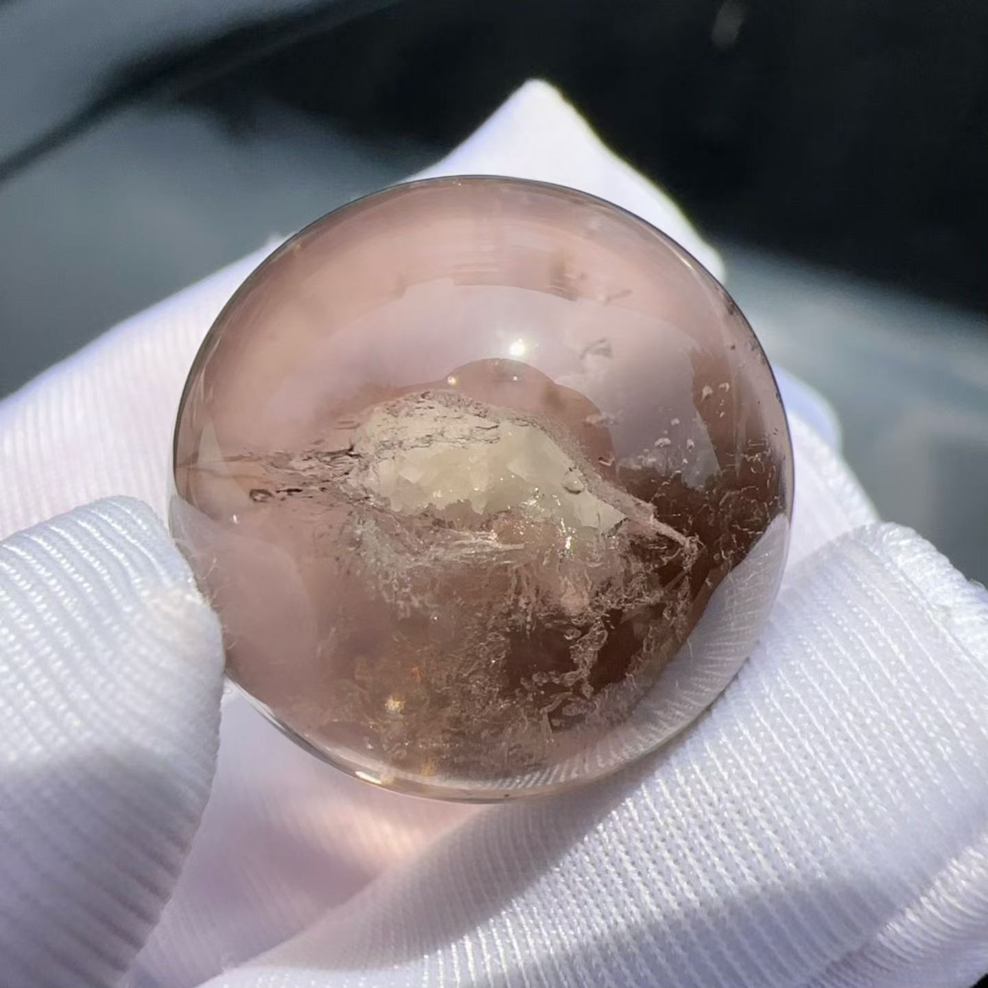 21mm Natural Enhydro Quartz Moving Water Drop ball Specimens Palm Reiki