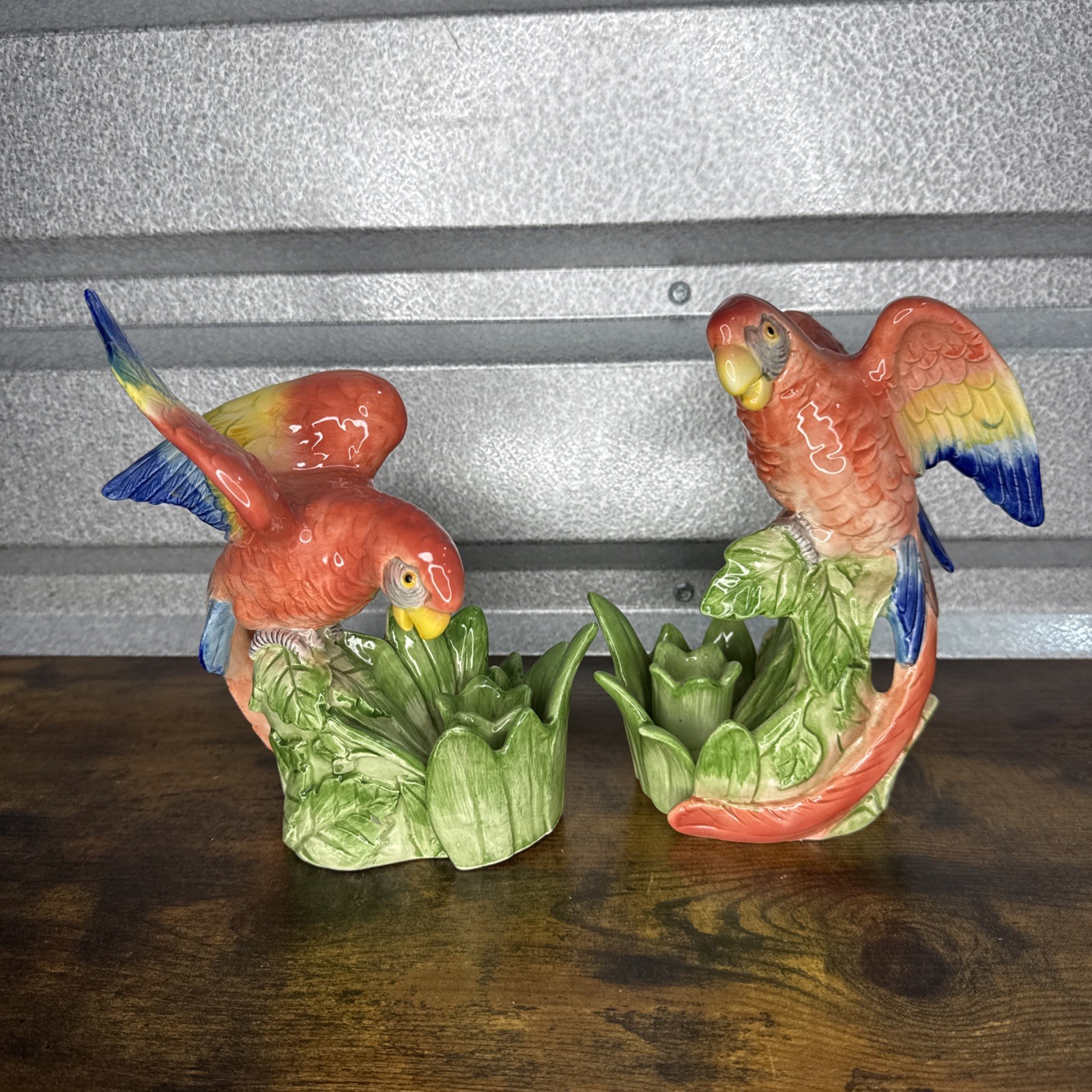 Vintage Fitz & Floyd Tropical Parrot Macaw Taper Candle Holders Set 1986 Japan
