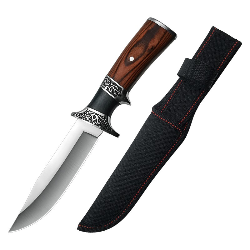 10.8 Inch Vintage Outdoor Knife 5Cr13 Steel Wood Handle Nylon Sheath
