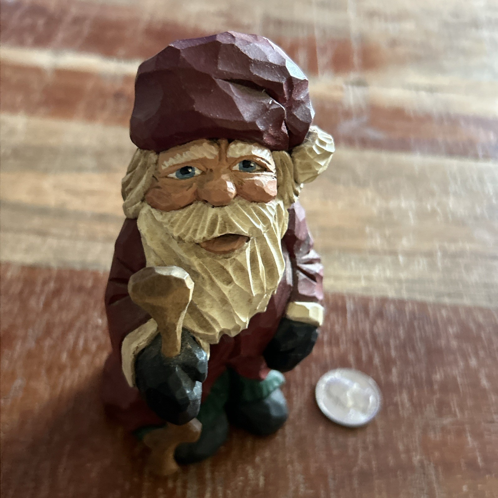 Vintage Hand Carved & Painted Wood Santa Claus Christmas Signed By Artist 5 1/2”