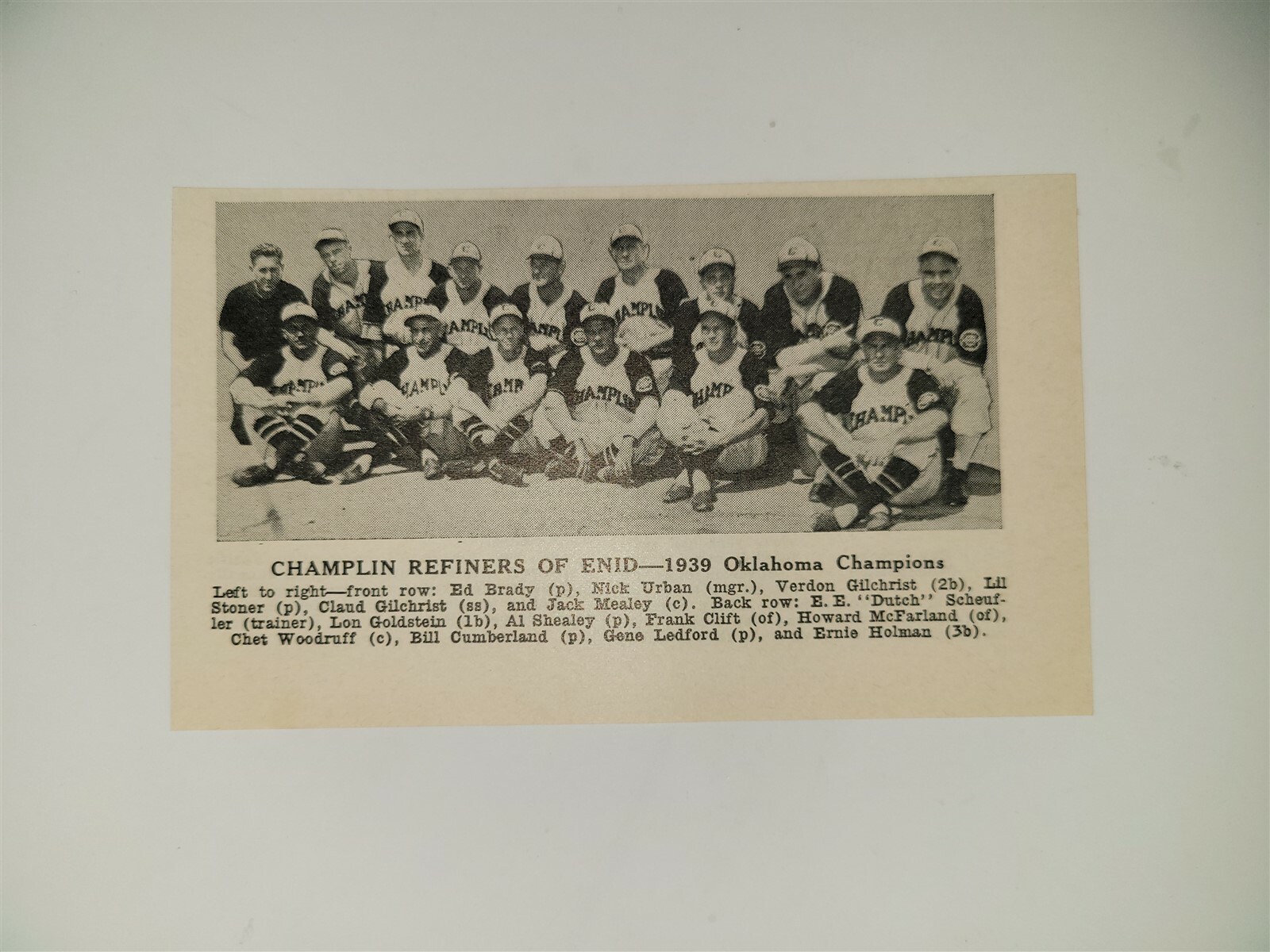 Champlin Refiners Enid Oklahoma 1939 Baseball Team Picture