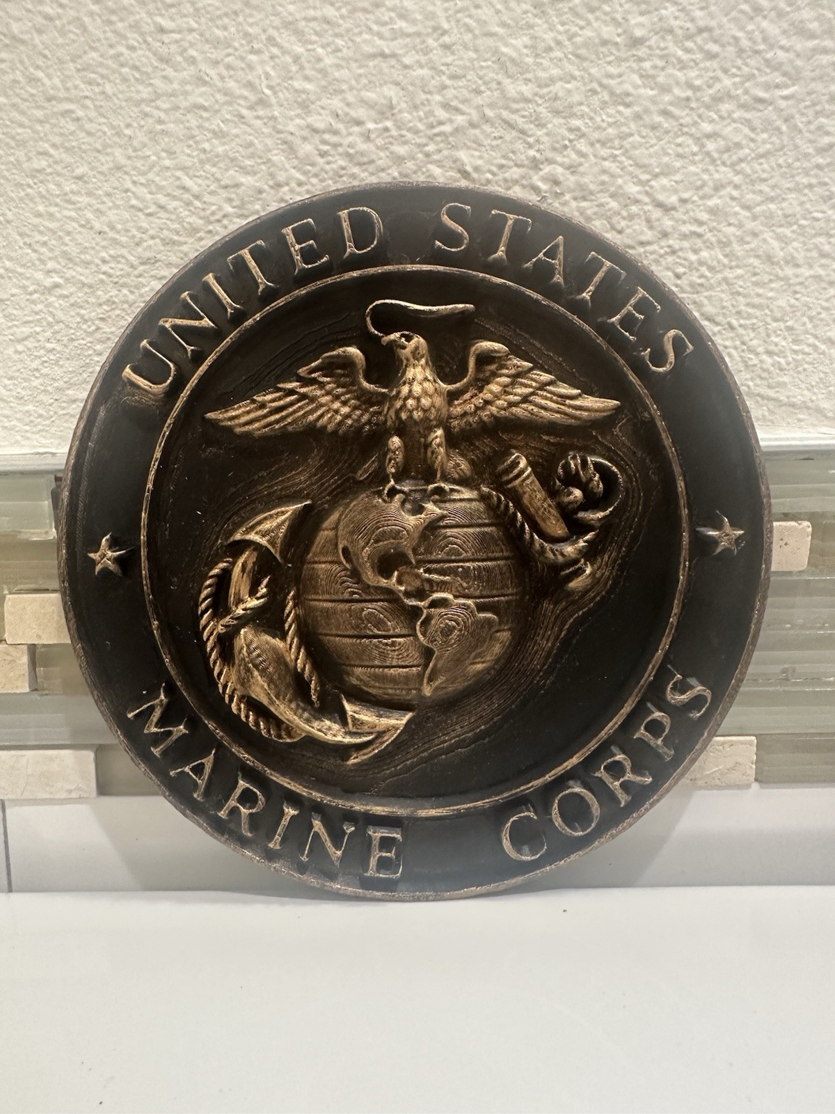 Hand Painted U.S. United States Marine Corps 8” X 8” 3d Wall Art Plaque USMC