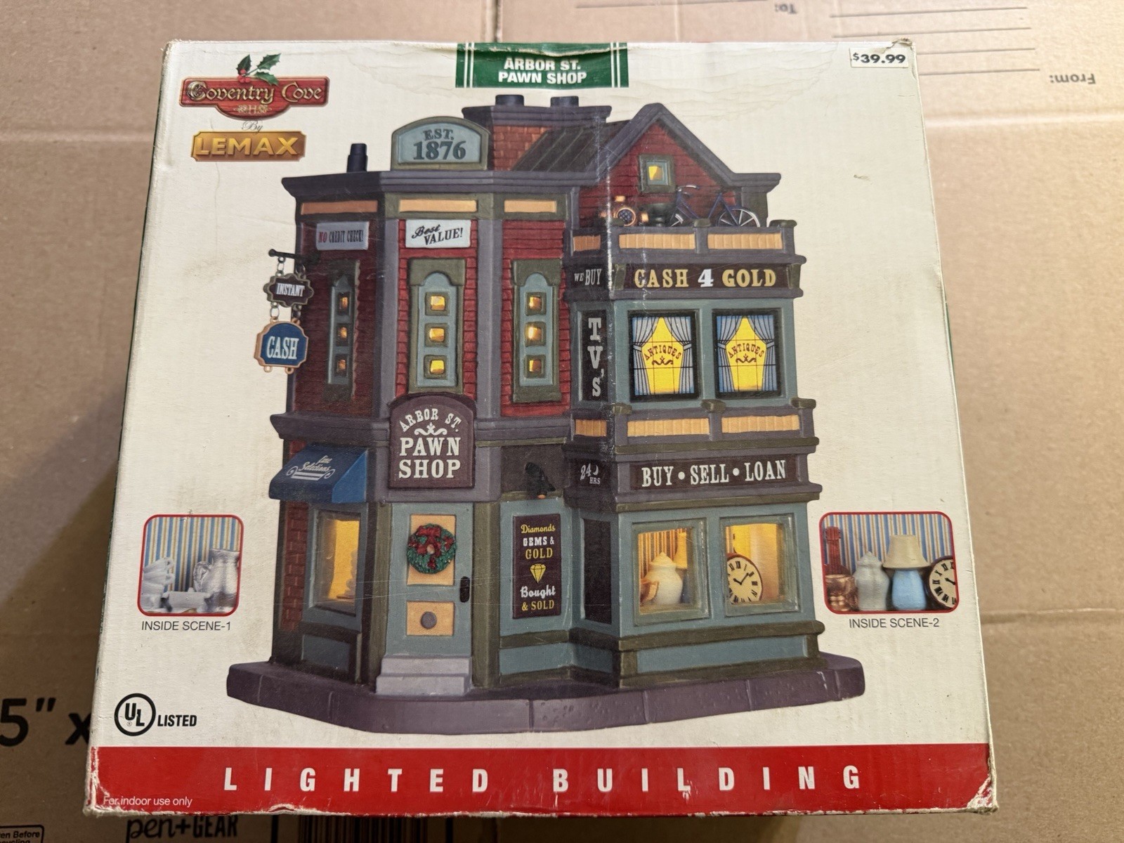 Lemax Coventry Cove Lighted Arbor St. Pawn Shop With Interior Scenes