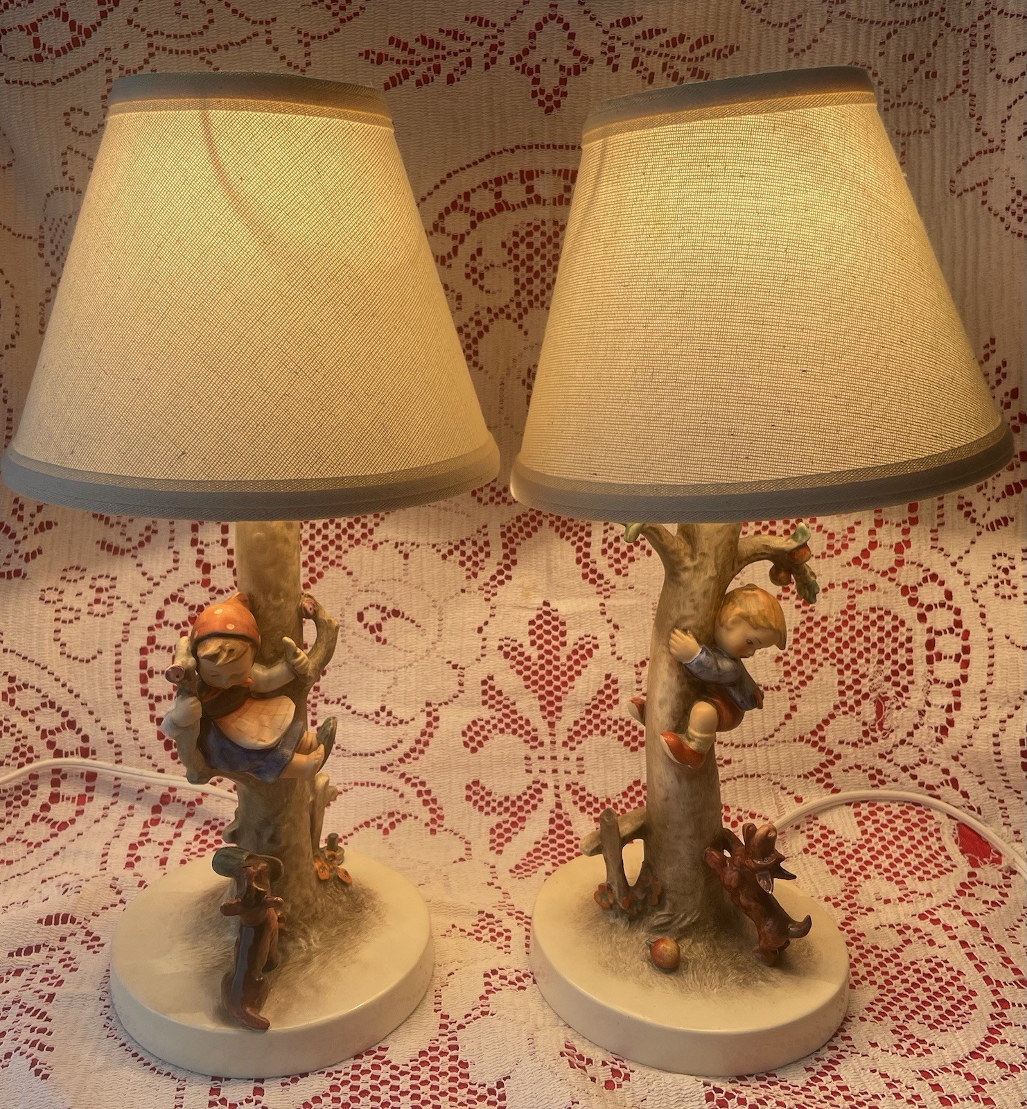 MJ Hummel 12” Lamps “Culprits & Out Of Danger” Good Condition Updated Cords 1950