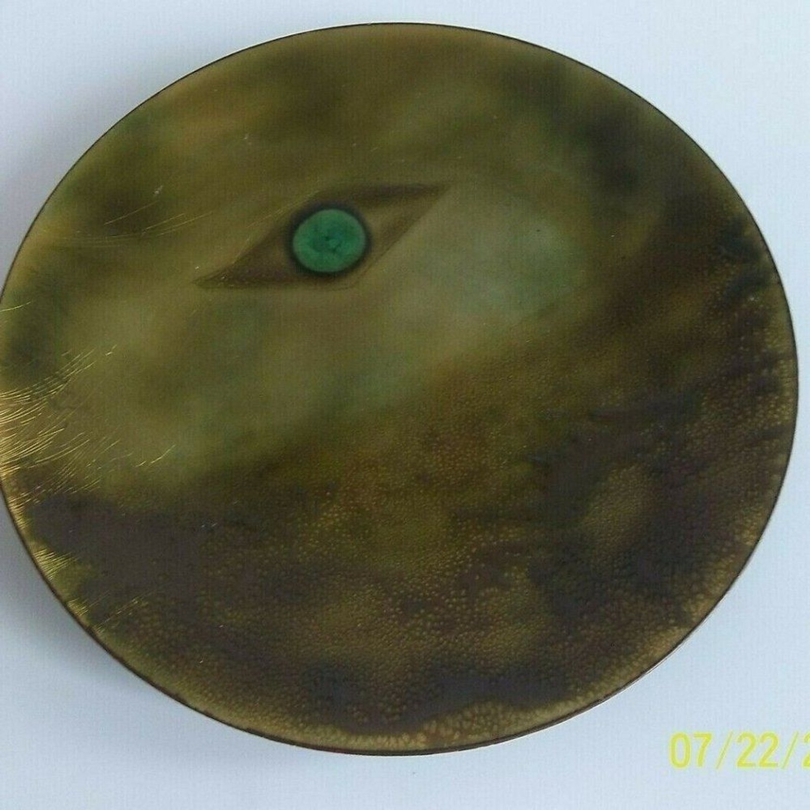 Abstract Modernist Copper Enamel Plate Bowl MCM Mid Century Blue Eye Signed Vtg