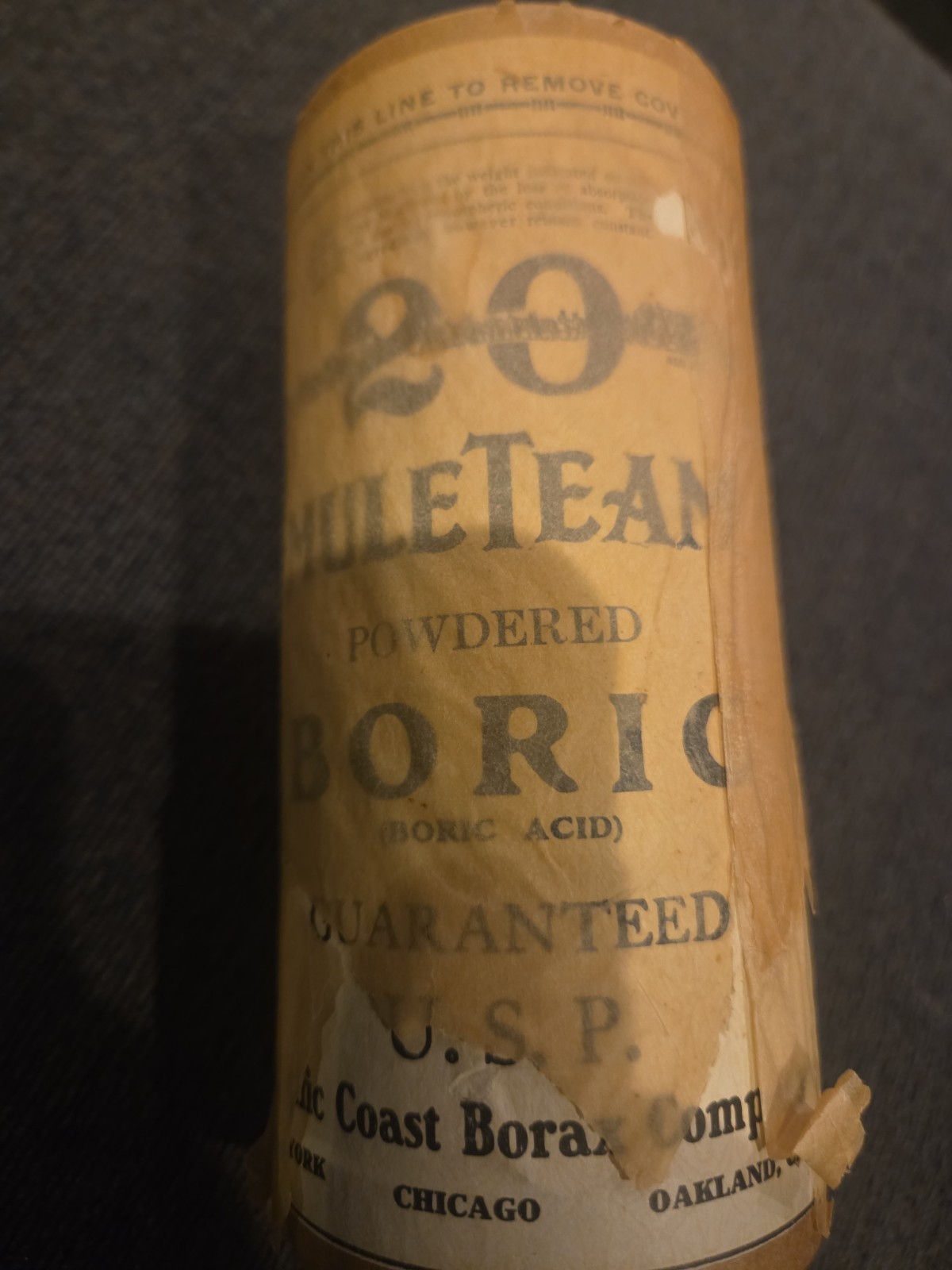 Early 1900\'s cardboard can Half Pound 20 Mule Team Powdered BORIC (BORIC ACID)
