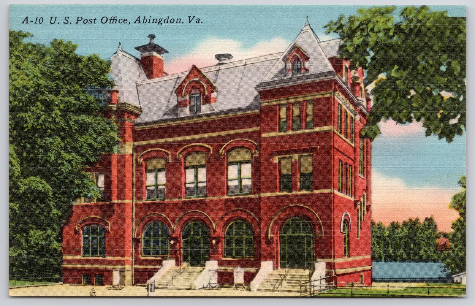 Abingdon Virginia VA US Post Office Postcard c1940s