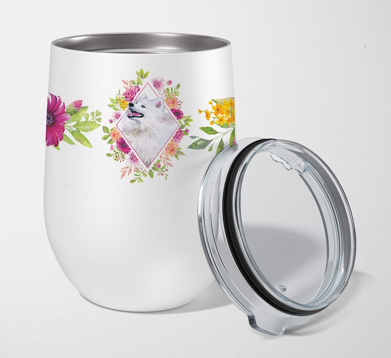 Caroline's Treasures CK4177TBL12 Samoyed Pink Flowers Stainless Steel 12 oz