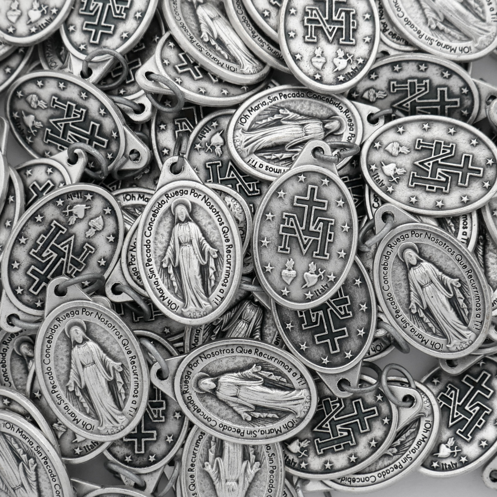 100 Spanish Miraculous Medals Silver-Plated Medals Catholic Gifts — Bulk Lot
