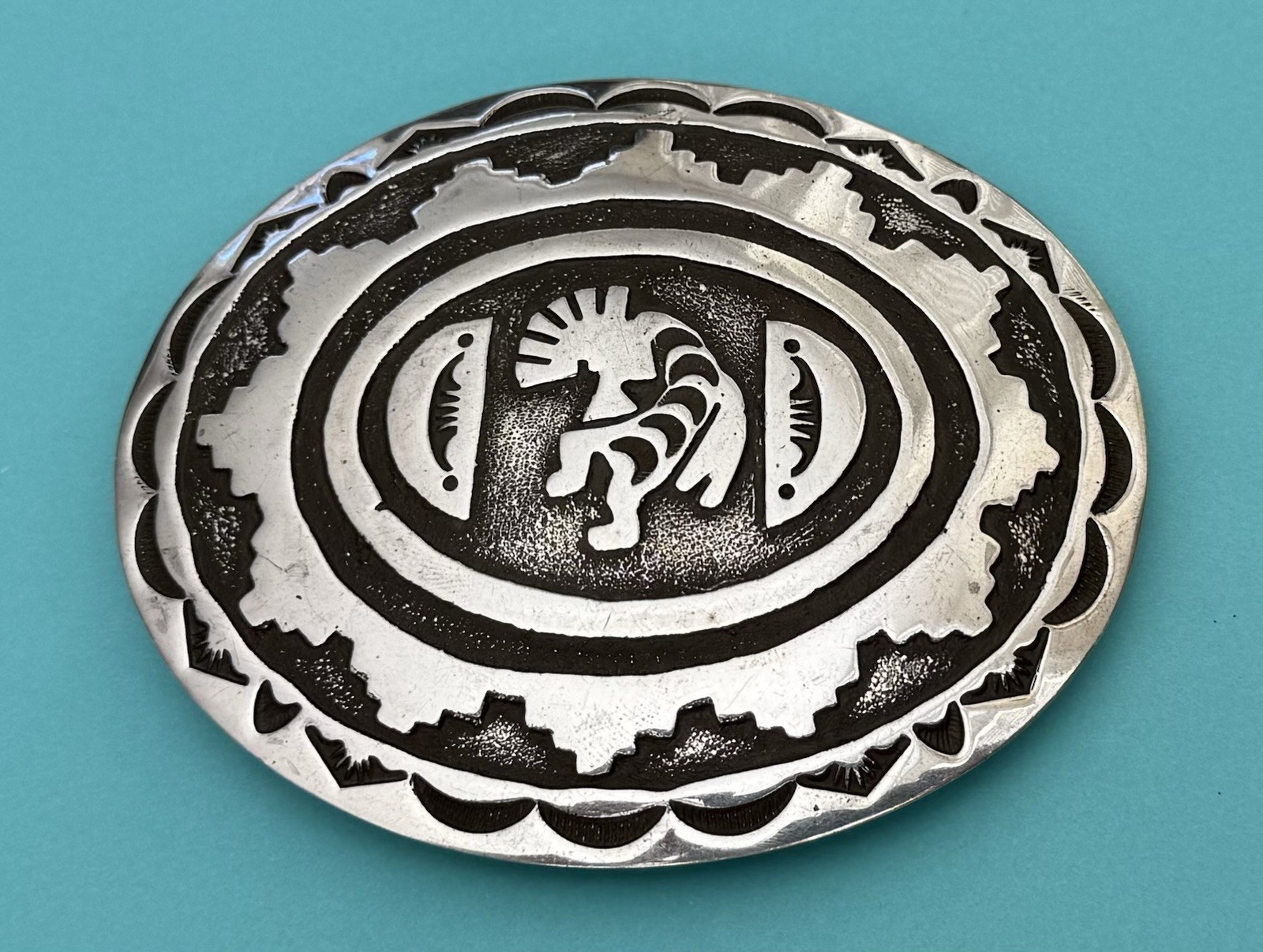 VTG Native Signed BK Beatrice Kee Sterling Silver KOKOPELLI Dancer Belt Buckle