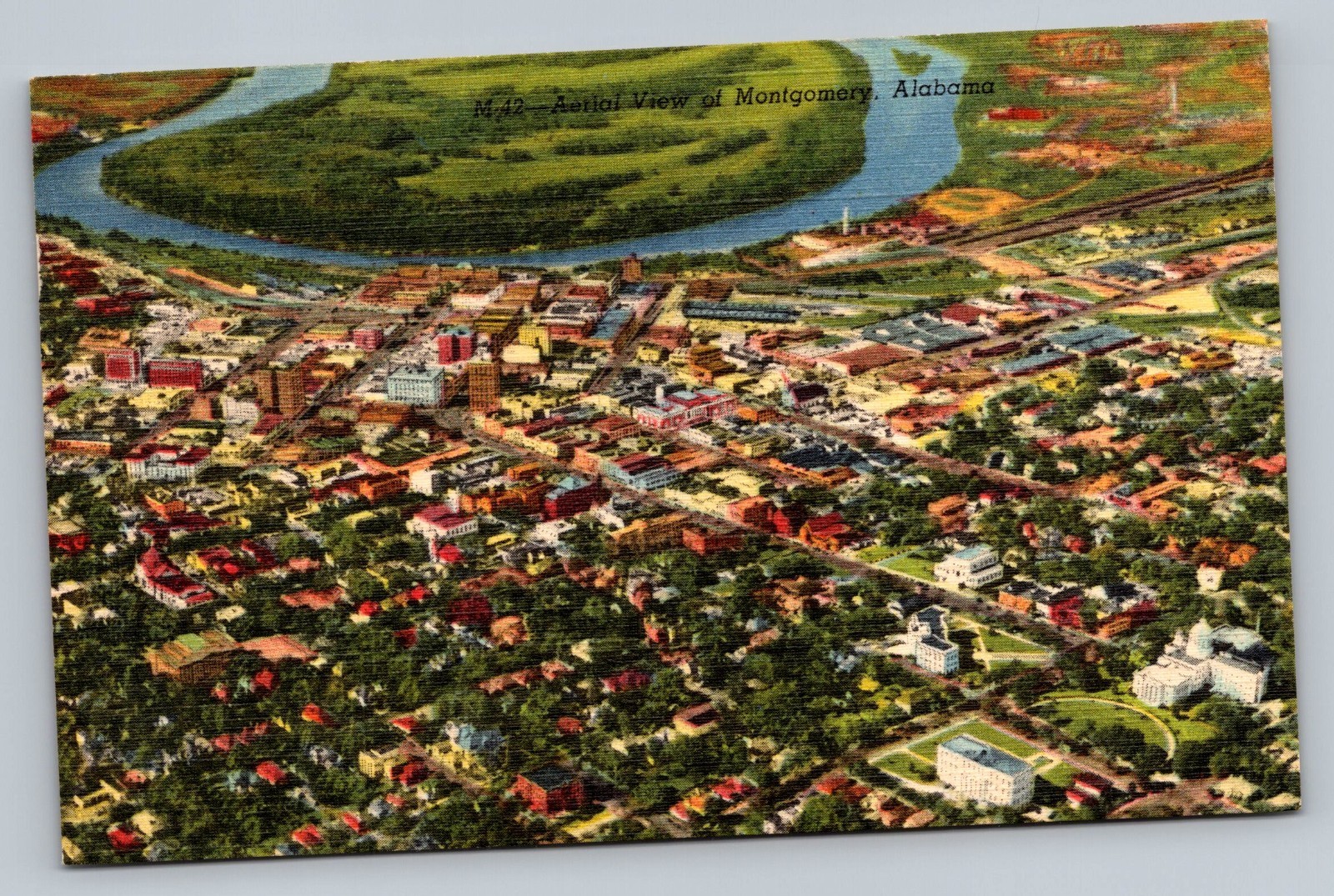 1951 Aerial View Of Montgomery Alabama AL Linen Vintage Postcard