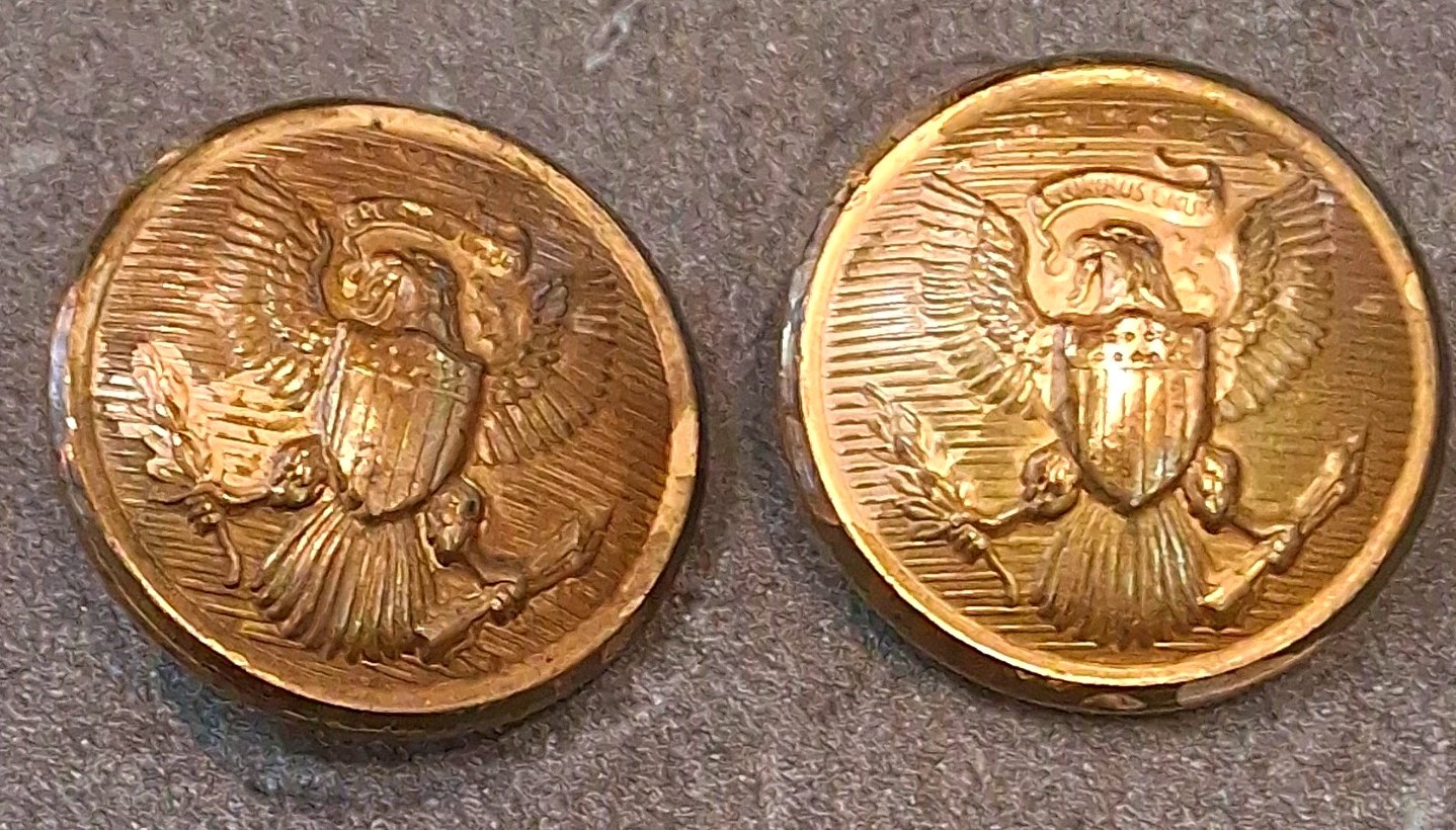 Round Metal Shank Buttons w/ Eagle Crest Design, Gold Tone Qty 2 Vintage