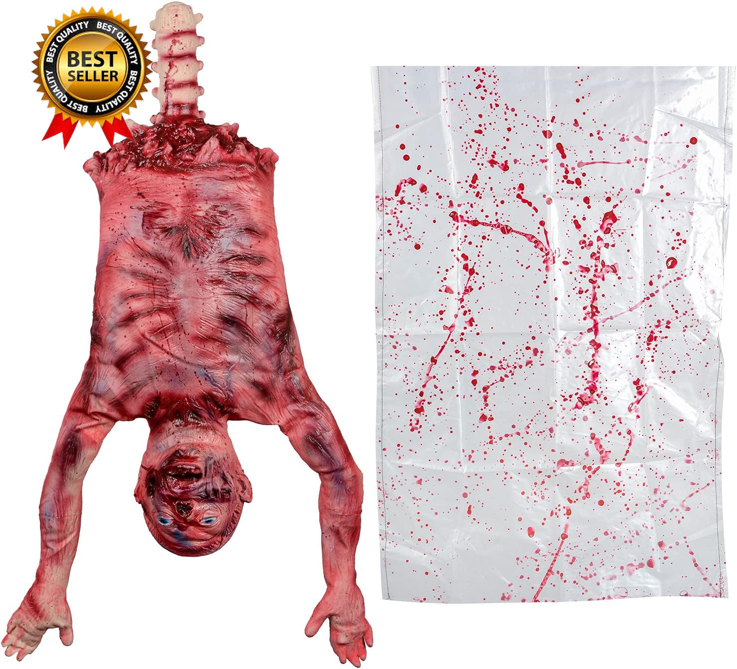 Halloween Bloody Half Body, 29 Inch Latex Skinned Half Body with Hanging Bag for