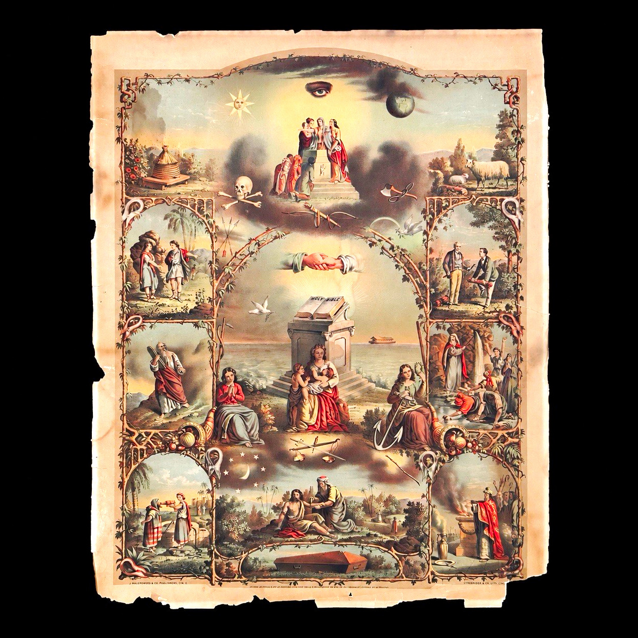 1870 IOOF Odd Fellows Symbolic Chart Chromolithograph J Hale Powers Strobridge