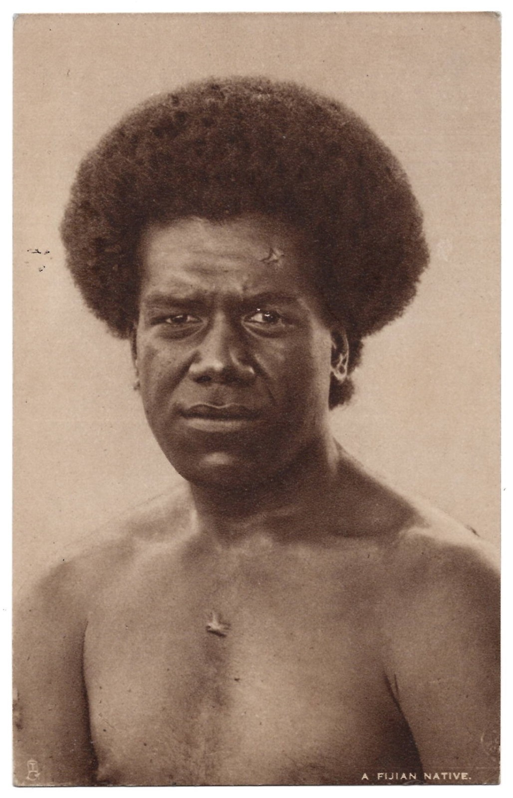1910 Ethnic Native Fijian South Pacific Man, Raphael Tuck, Old Fiji Postcard