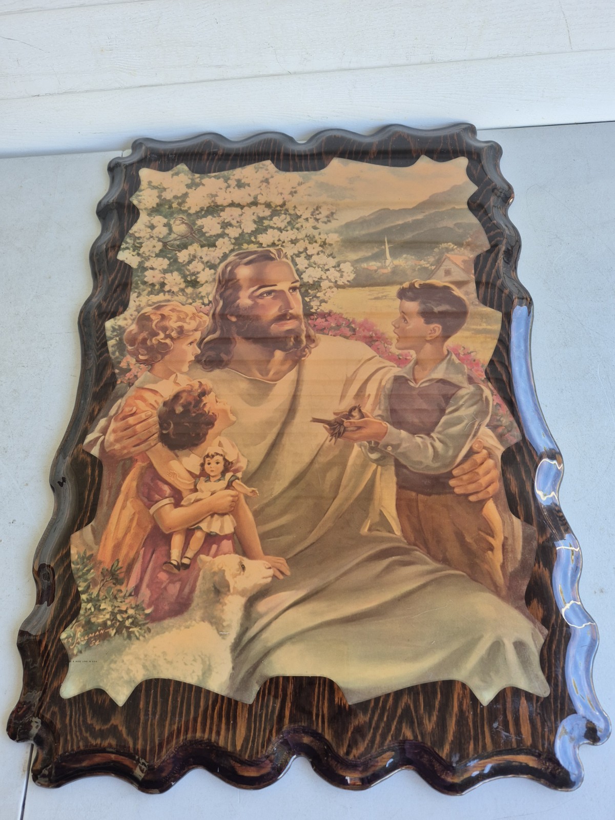 VINTAGE RELIGIOUS PICTURE  JESUS WITH CHILDREN