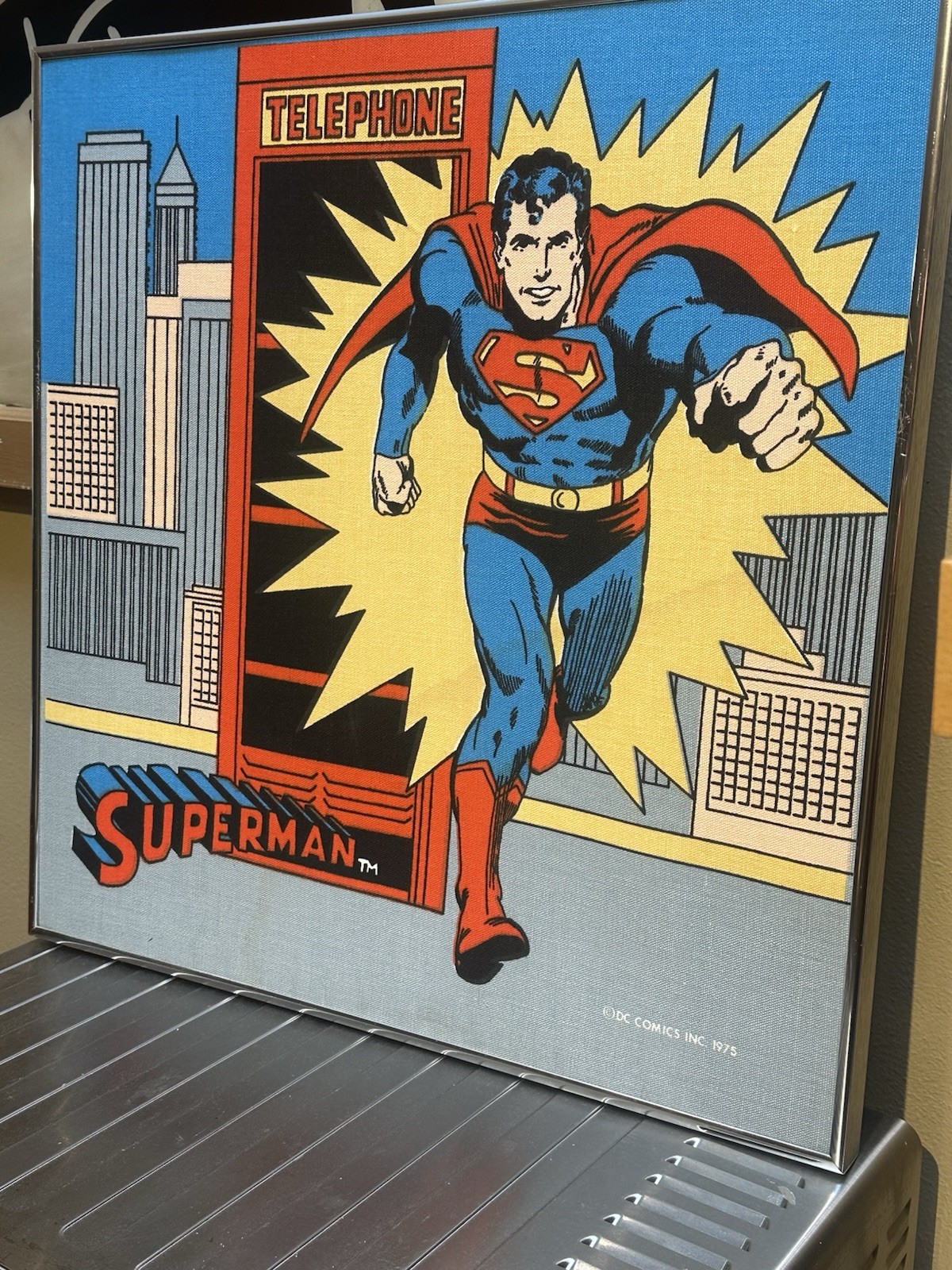 Vintage 70\'s SUPERMAN Screen Print on Canvas Framed 19\