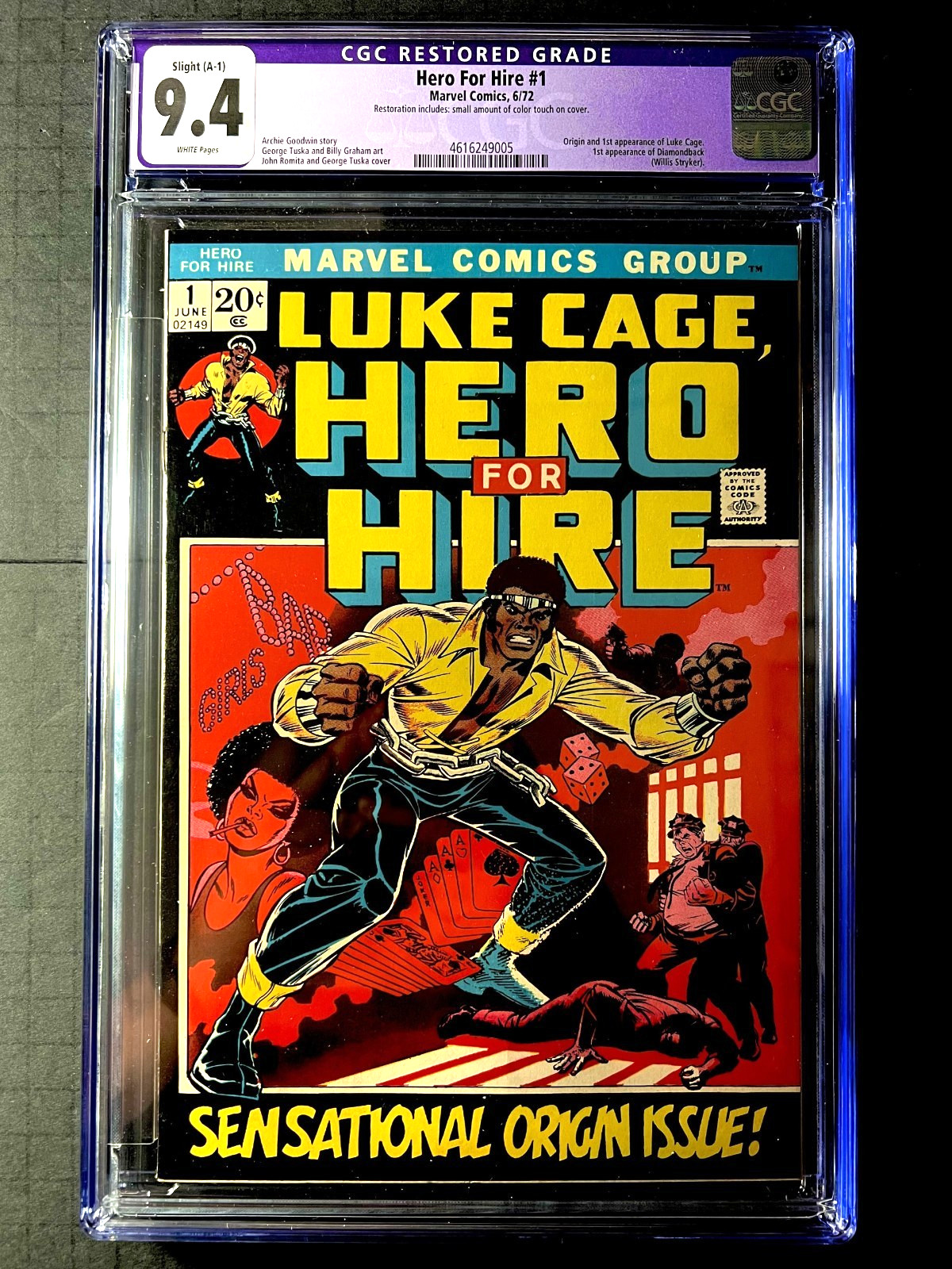 Hero for Hire # 1 CGC 9.4 Restored ~ 1972 ~ 1st app of Luke Cage ~ White Pages