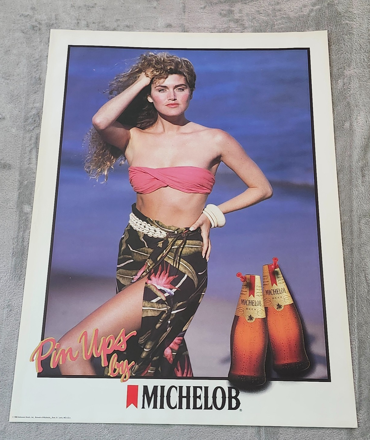 Vintage 1986 Michelob beer poster ad Original Anheuser 20x28 bikini Pin Ups