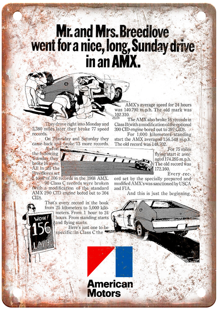 1968 American Motors Corporation AMC AMX Vintage Ad Retro Look Metal Sign A12530