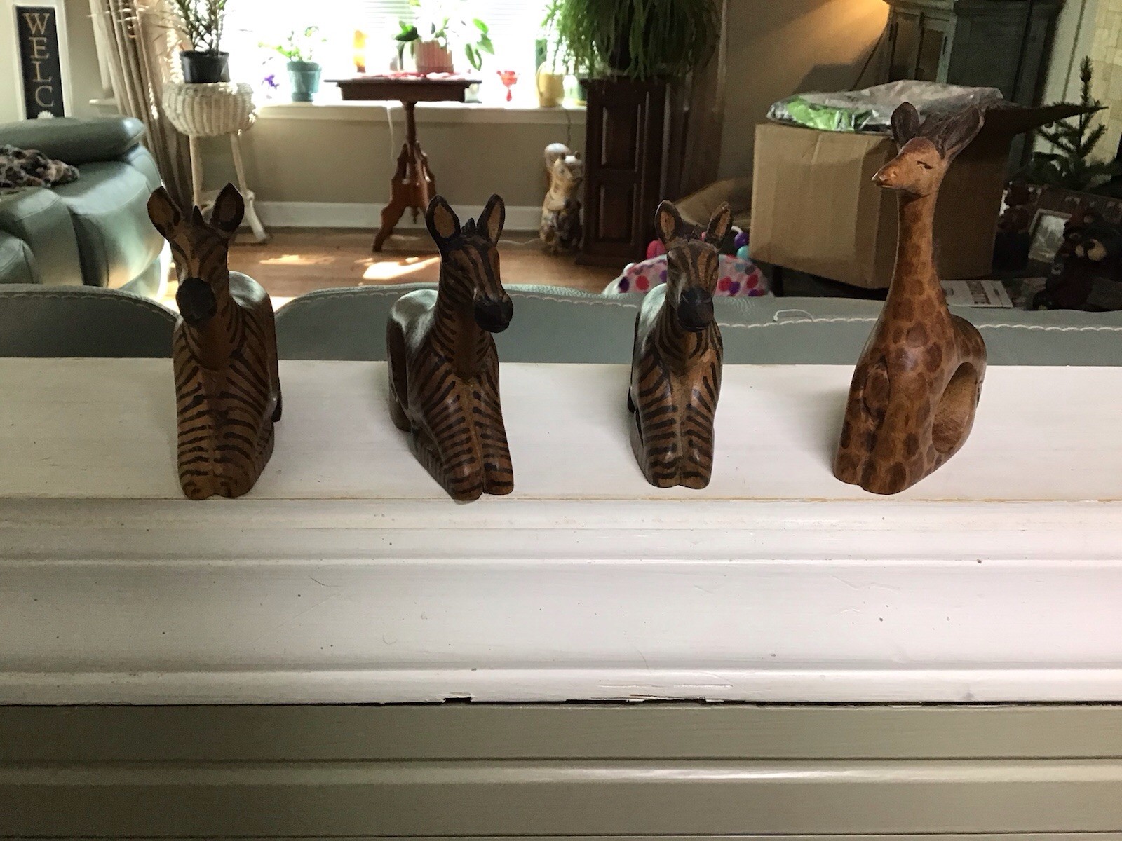 Vintage Hand Carved Painted Wooden Giraffe Napkin Holders (Set of 4)