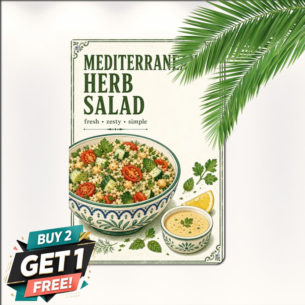 Mediterranean Herb Garden Salad Kitchen Recipe Guide Plaque Metal Tin Sign