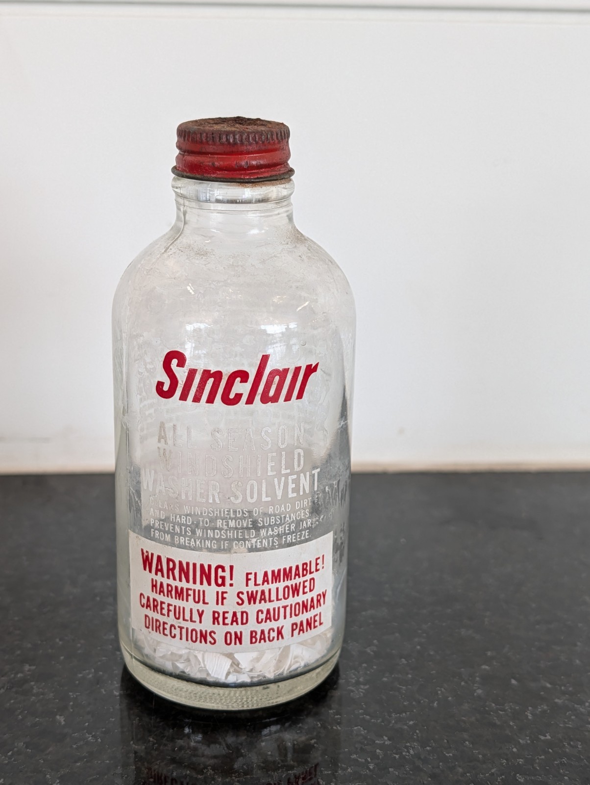 Vintage Sinclair Windshield Washer Solvent Glass Bottle Sinclair Refining Co NY