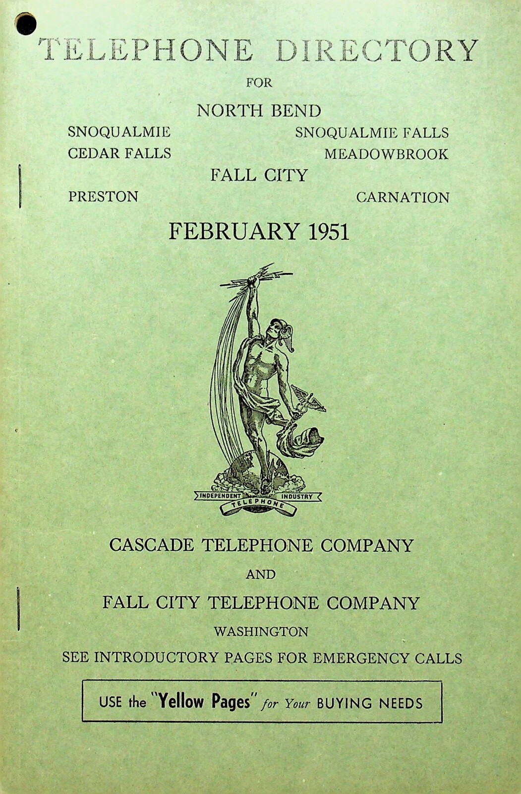 1951 North Bend, Washington Telephone Directory/Yellow Page -A4