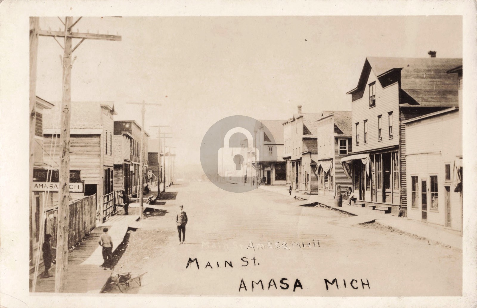 Street View Main St., Amasa MI Michigan 1916 RPPC Photo Postcard COPY