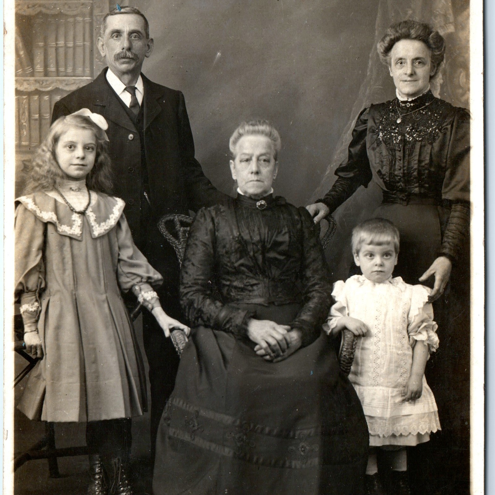 c1910s Three Generation Family RPPC Postcard Studio Portrait Children Victorian