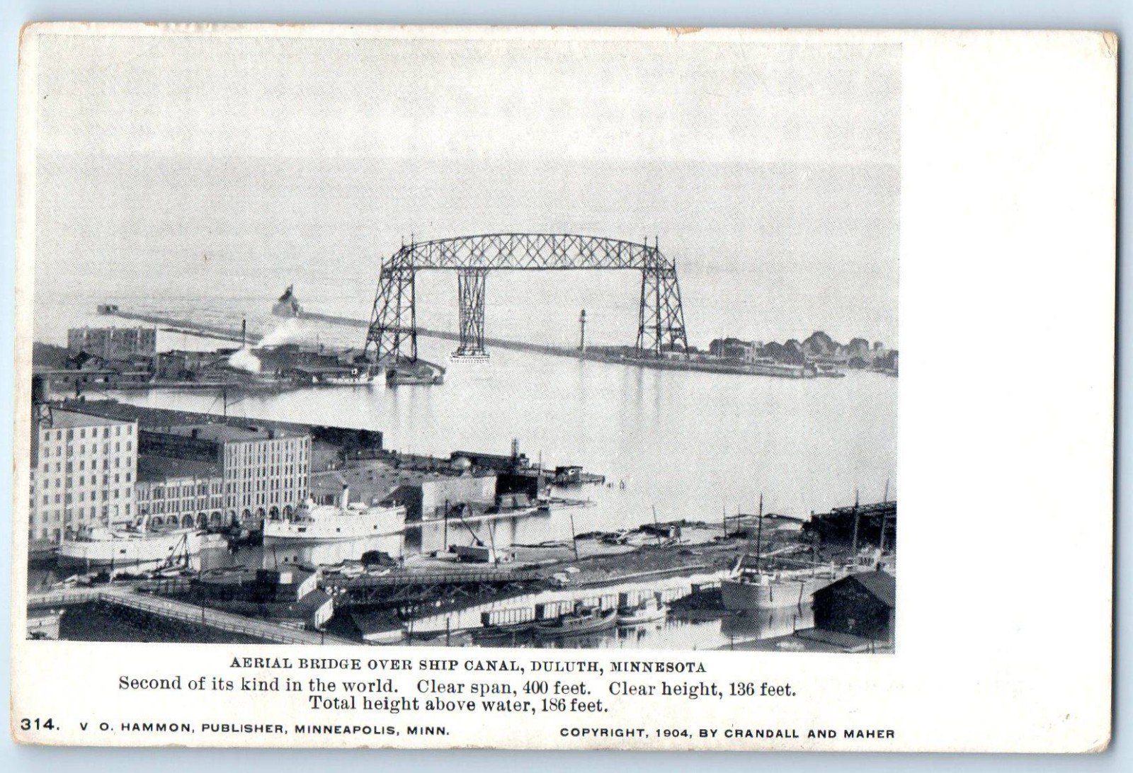 1905 Duluth Minnesota MN Postcard Aerial Bridge Ship Canal Second Its Kind World