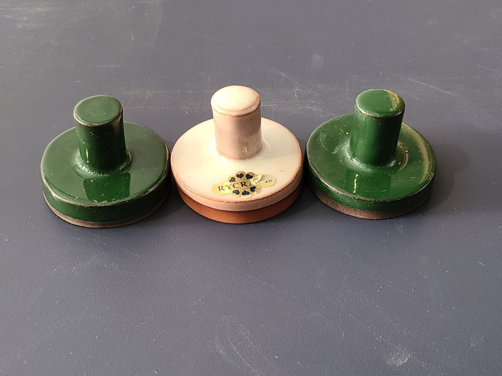 4 Vintage Rycraft Ceramic Cookie Stamps Snowman-Grapes-Peacock & Tree of Life