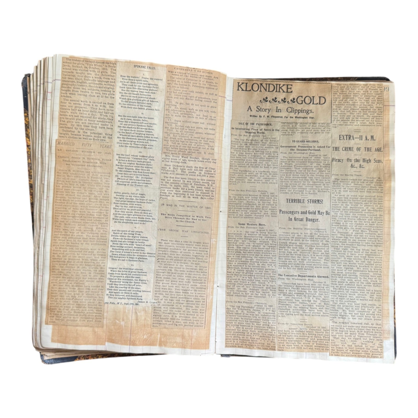 Antique Spokane WA Newspaper Clipping Scrapbook 1890s Klondike Local History
