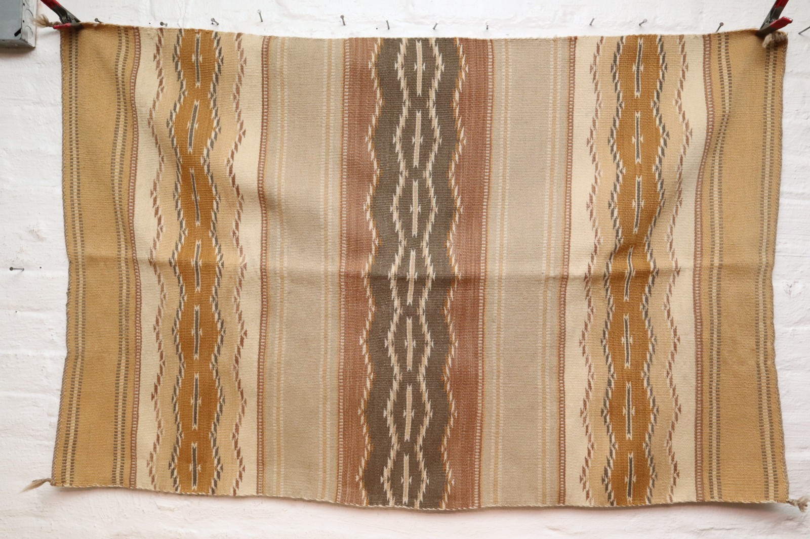 ATQ LARGE Navajo Rug Native American Indian Weaving 50x32 Wide Ruins Striped Vtg