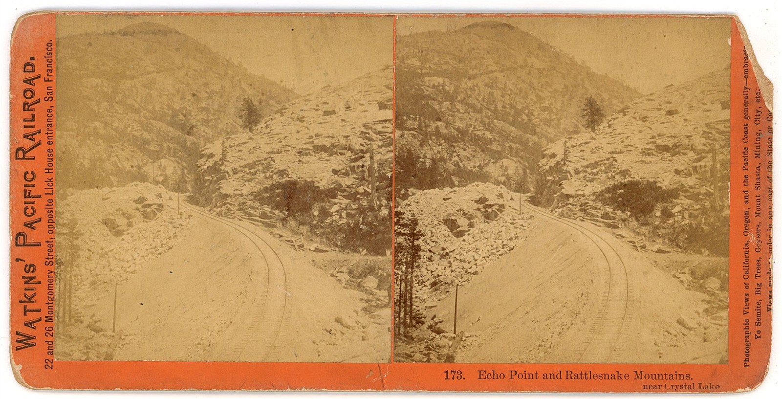 CALIFORNIA STEREOVIEW - CPRR - Echo Point - CE Watkins 1870s