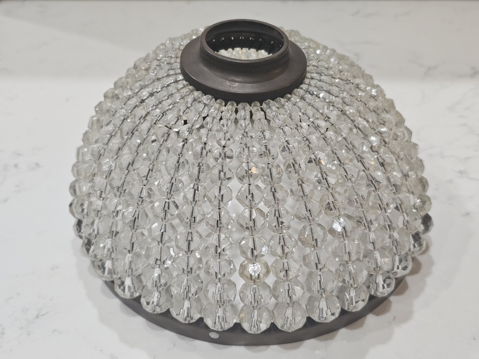 19th C French Empire Bronze Crystal Beaded Chandelier Dome Ceiling Light Cover