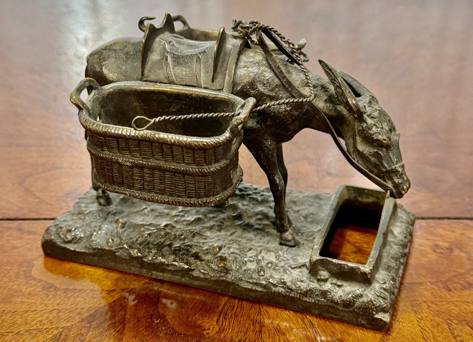 Antique Bronze Figural Decorative Donkey/Mule Desk Piece- Stamp or Match Holder