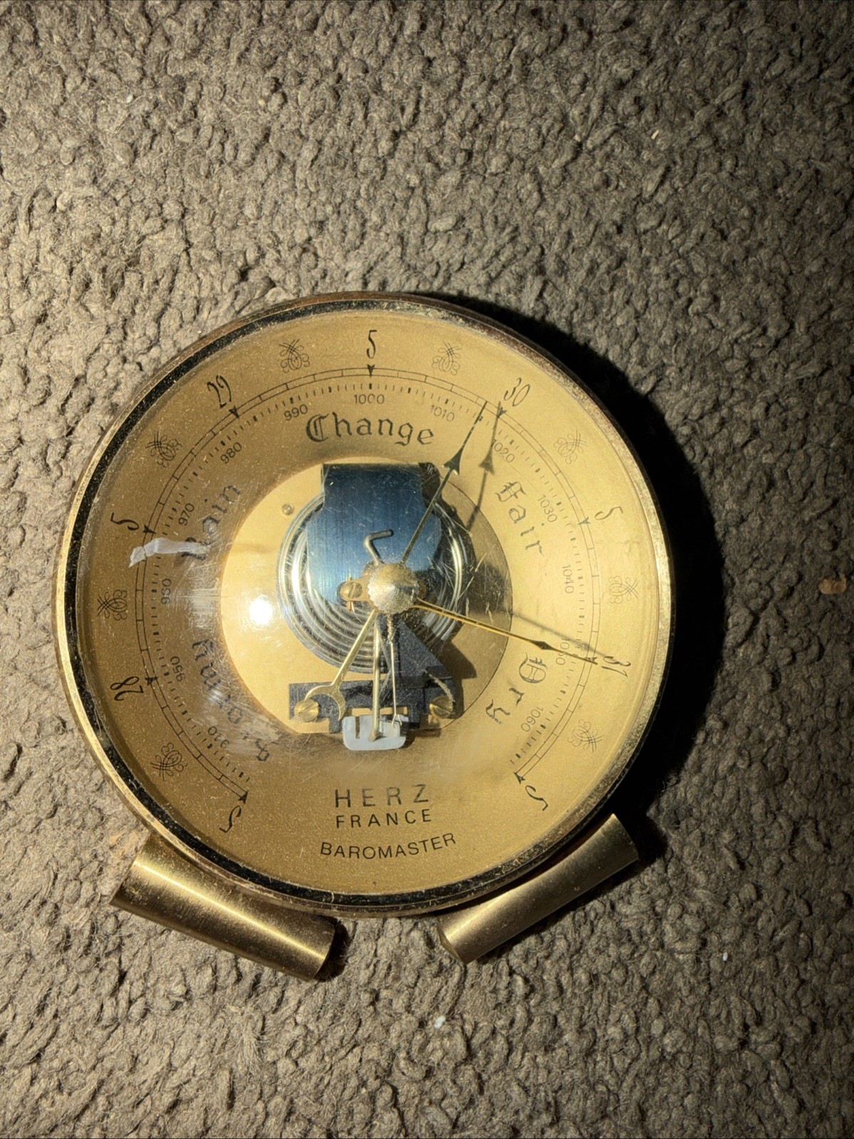Vintage 1950s Herz France Baromaster Desk Barometer Open Movement Brass