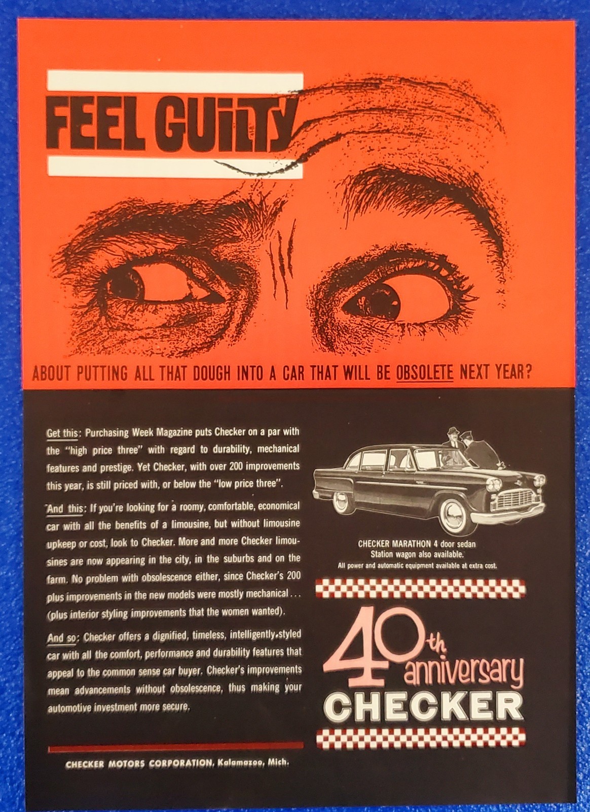 1962 CLASSIC CHECKER MARATHON 4-DOOR SEDAN ORIGINAL 40th ANNIVERSARY PRINT AD