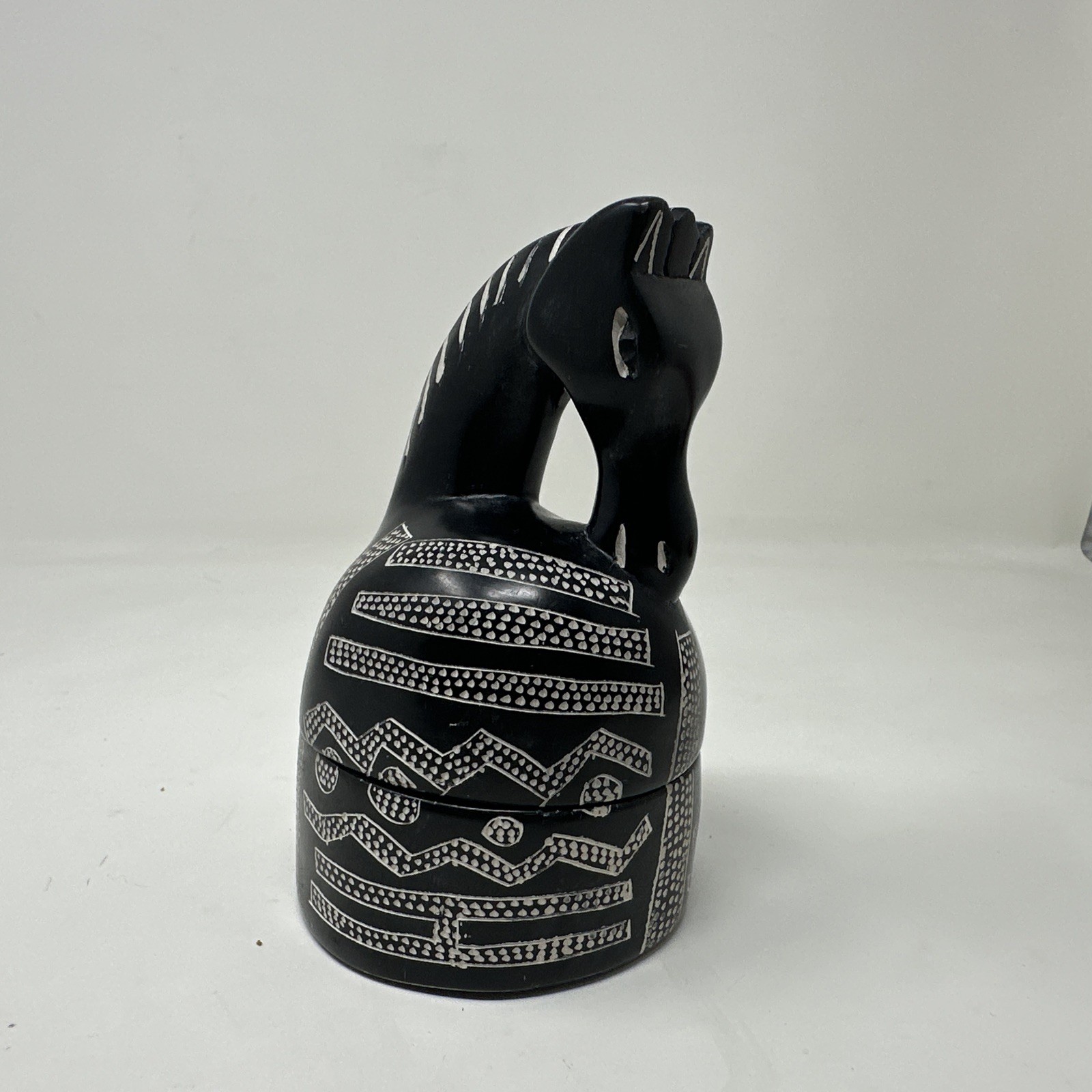 Vtg BESMO Soapstone ZEBRA Horse Trinket Box Hand Carved Folk Art SOLD AS IS