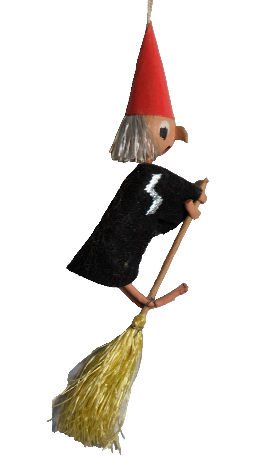 Vintage 1950s Flying Witch on Broom Halloween Ornament  6.5 inch Japan