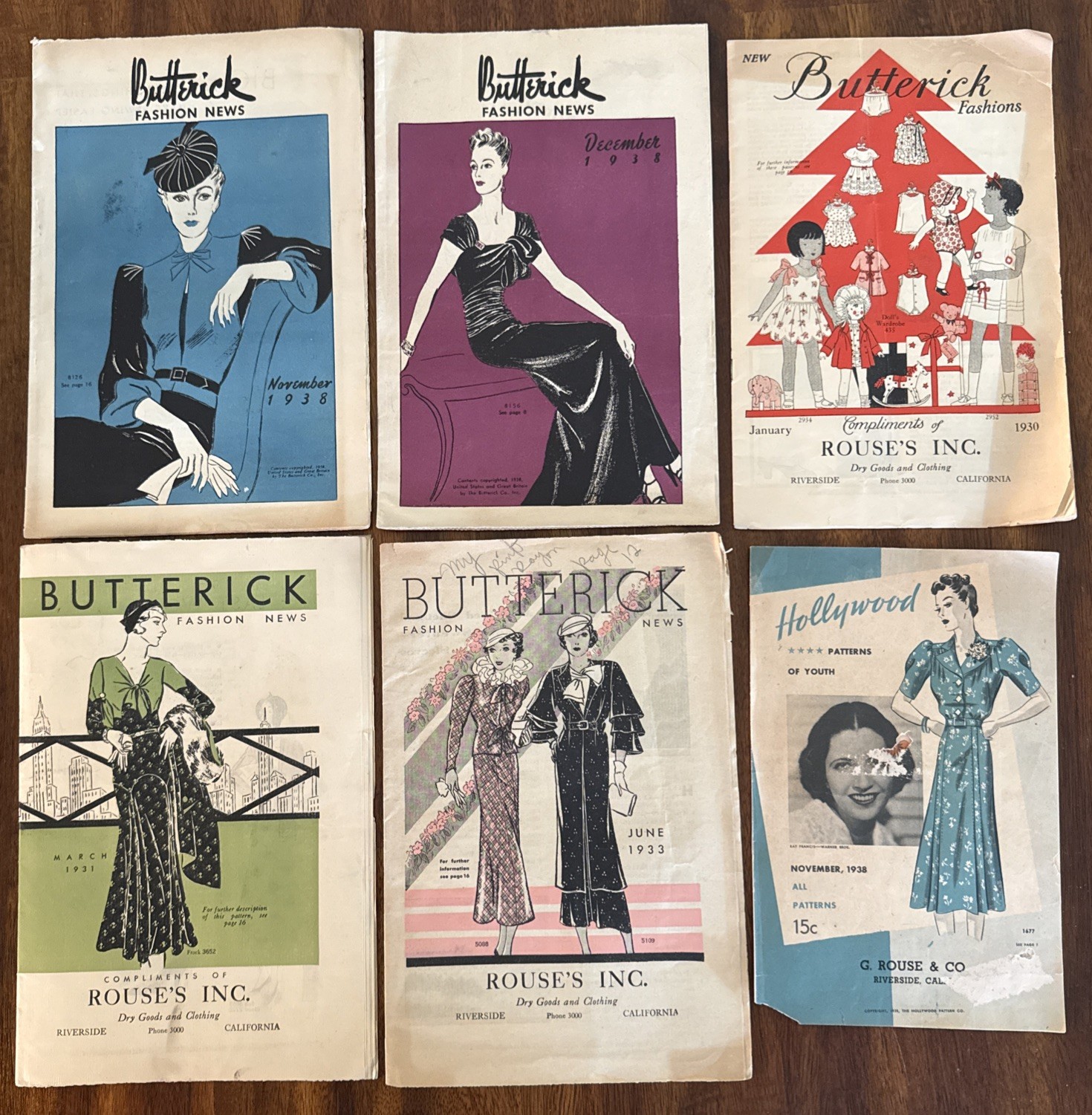 6 Vintage 1930s Butterick Patterns Fashion Brochures - Rouse’s Riverside CA