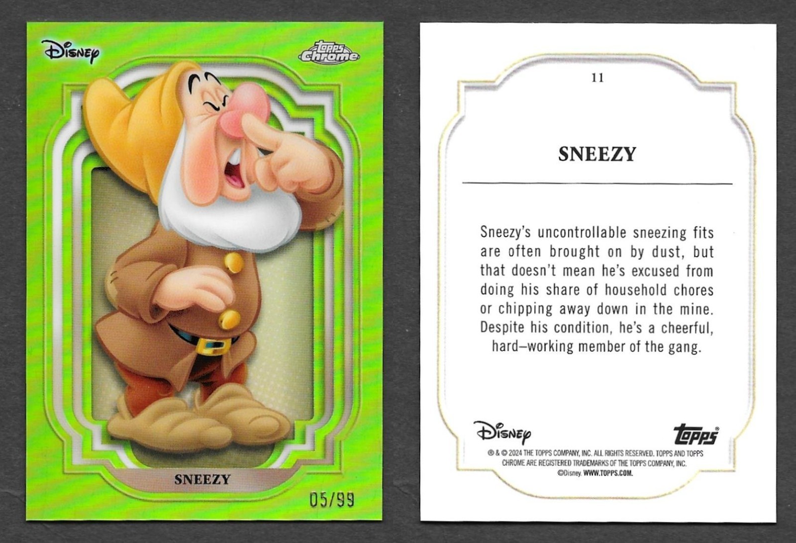 Topps Chrome Disney 2024 #11 Sneezy Snow White Green Parallel /99