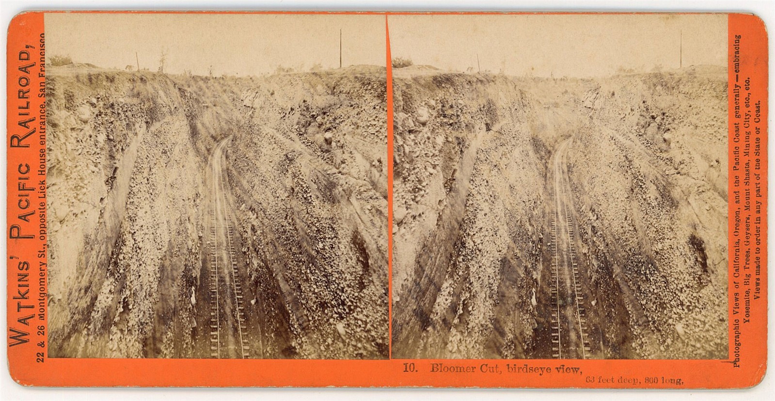 CALIFORNIA STEREOVIEW - CPRR - Auburn - Bloomer Cut - CE Watkins 1870s