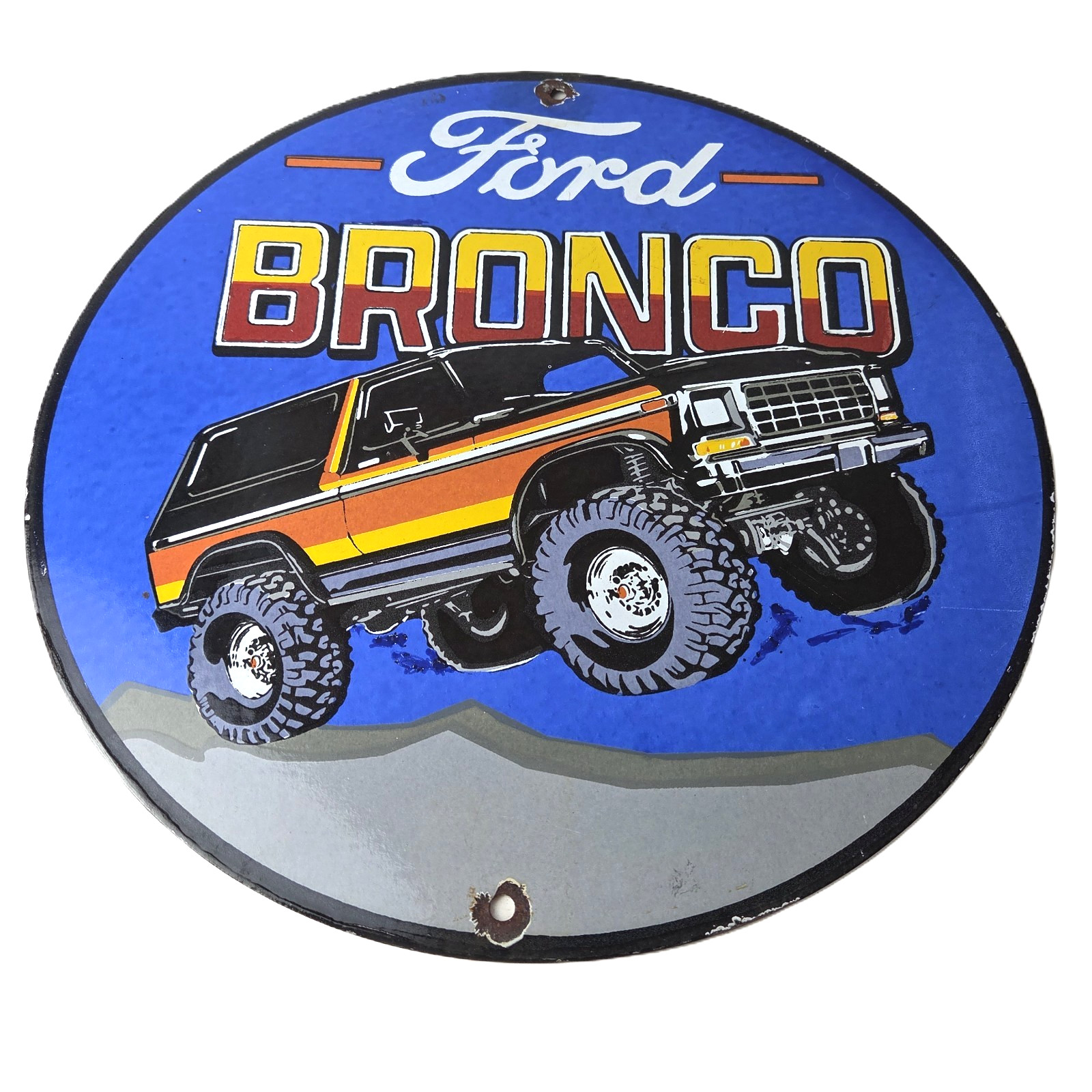 Vintage Ford Motors Porcelain Sign - 78\' Bronco Sunset Porcelain Auto Sign