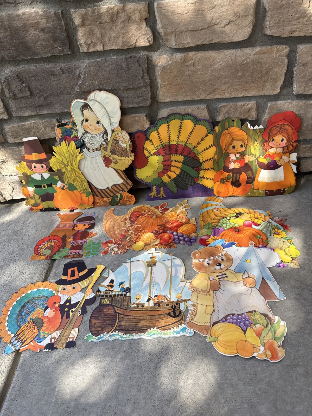 Vtg Thanksgiving Die-Cut LOT Of 11 Classroom Wall Decor, Pilgrim, Indian, Turkey