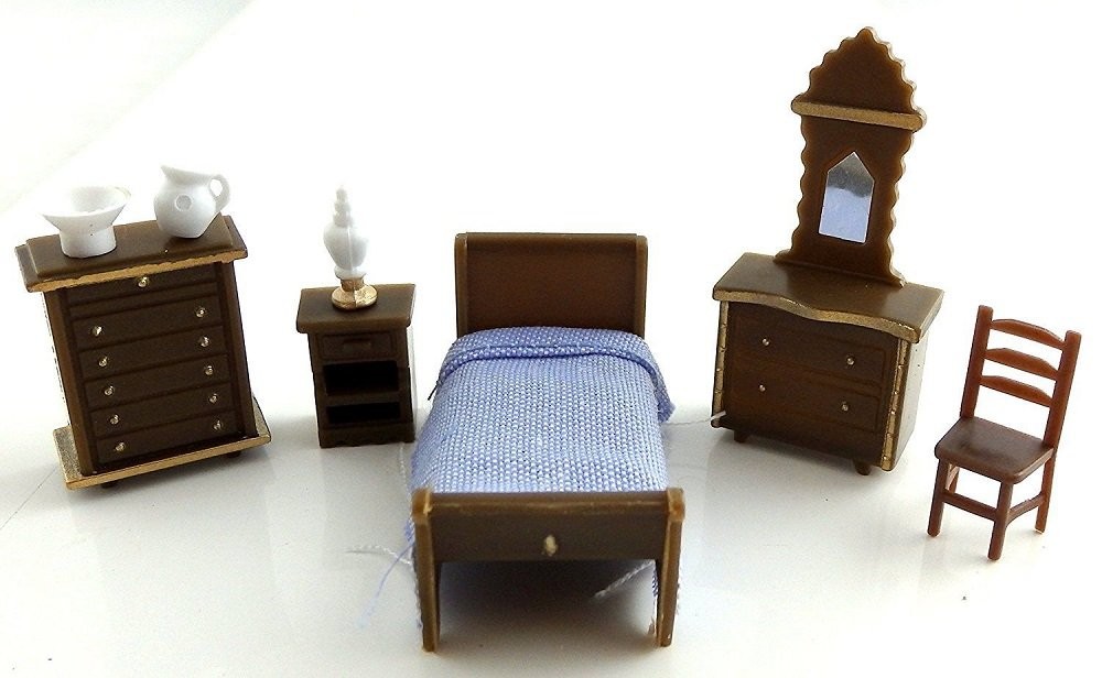 Dollhouse Minaiture 1:48 Scale Plastic Bedroom Furniture Set Suite, White