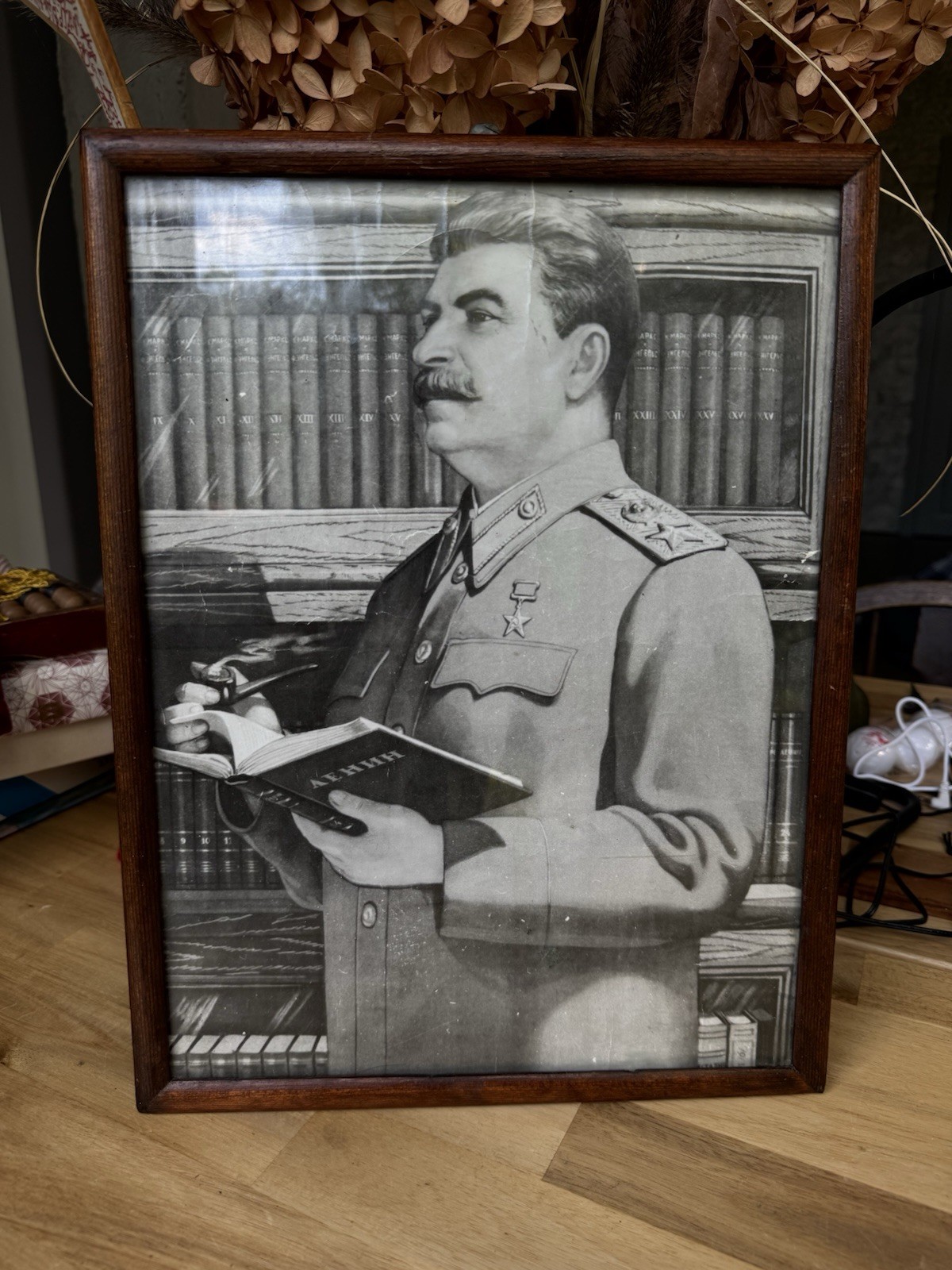 STALIN vintage photo portrait in wooden frame, A3 size