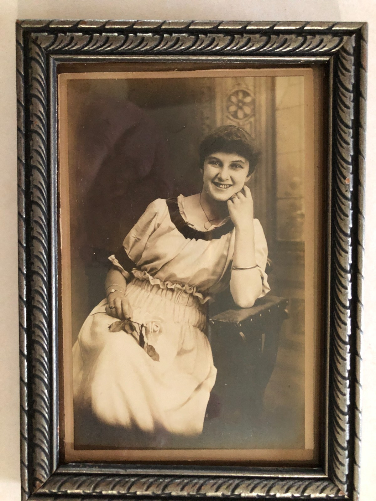 Antique Postcard Sized Format Framed Studio Portrait 1900\'s-20\'s Sepia Toned